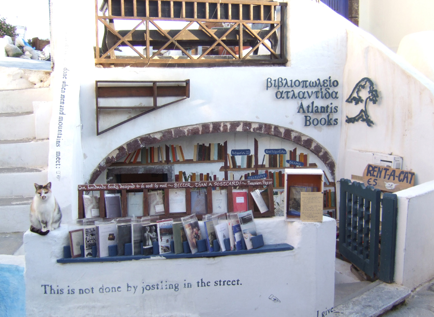 Wonderful indie bookstore Atlantis Books, in Oia