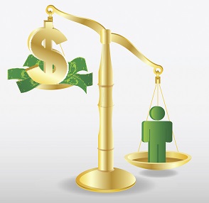 vector image of a scale with a person and money on other side